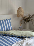 100% Cotton Duvet Quilt Cover Set w/ 2 Pillow Cases in Reversible Blue/Green/White Stripe - Double V563-BLUSTRP_DVT-DOUBLE
