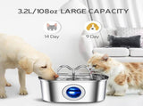 304 Stainless Steel Pet Water Fountain, 3.2L Oval Design with Dual Water Flow, Ultra-Quiet Automatic V1341-ZY-U2JP4ZL9-B