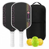 Black and Pink T700 Raw Carbon Fiber Pickleball Paddle Set - 2 Professional Honeycomb Core Paddles, V888-ELOSUNG55215-3