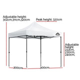 Instahut Gazebo Pop Up Marquee 3x3 Folding Tent Outdoor Camping 500D Oxford GAZEBO-T-3X3-F-WH