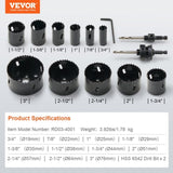 VEVOR Hole Saw Kit, 11 PCS Saw Blades, 2 Drill Bits, 1 Hex Wrench, Bi Metal M42 Hole Saw Set with V952-KJTJSJSPF11HOUAIGV0