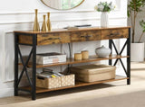 Console Table with 3 Drawers, Industrial Entryway Table with 3 Tier Storage Shelves V1127-C-CNT4-BR
