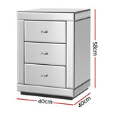 Artiss Bedside Table 3 Drawers Mirrored - PRESIA Silver MF-BT-7181-SR