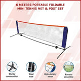 6 Meters Portable Foldable Mini Tennis Net & Post Set V63-802087