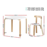 Keezi 3PCS Kids Table and Chairs Set Activity Toy Play Desk BENT-B-KID-TAB01-NT-WH