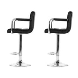 Artiss 2x Bar Stools Leather Gas Lift w/Armrest Black BA-K-1055A-BKX2