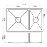 Kartrite 304 Stainless Steel Kitchen Sink 715 x 450mm Single Bowl Undermount Drop-In Laundry Si SNK-715-445-CMB