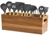 Large Wooden Utensil Holder, 3-Compartment Utensil Organizer for Kitchen, Farmhouse Natural Wood V1369-AZ3-W-08586