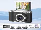 Black 4K Compact Digital CCD Camera for Vlogging & Students - Portable Point and Shoot with 2.4-inch V888-ELOSUNG42188