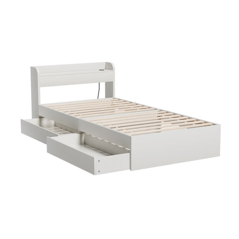 Artiss Bed Frame Single Size Mattress Base wtih Charging Ports 2 Storage Drawers WBED-AURA-S-WH-ABC