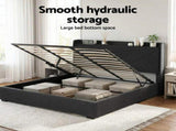 Artiss King Bed Frame Gas Lift Storage Bed with Charging Ports Upholstered Geometric Headboard BFRAME-G-MORFEI-K-BK-ABC