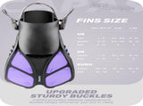 Purple Adjustable Open Heel Snorkel Fins, Travel-Size Short Swim Flippers for Snorkeling, Diving & V1107-ADJUSTABLE OPEN HEEL SNORKEL FINS3-S