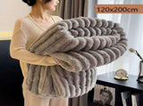 Cozy Rabbit Plush Long Nap Blanket Thickened Flannel Milk Fleece Office Leg Throw Medium Grey V1221-XM-LB5540-ZS195