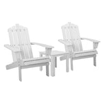 Gardeon 3PC Adirondack Outdoor Table and Chairs Wooden Beach Chair White FF-BEACH-UF-CH-WH-3PC