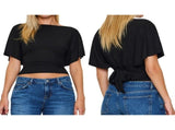 Women'S Wrap Tops Casual Short Sleeve Tie Back Cinched Waist T Shirts Trendy Boat Neck Blouse V1366-AZ2-W-14413
