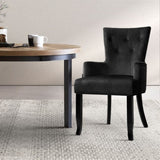 Artiss Dining Chair Velvet French Provincial Armchair Black UPHO-D-DIN116-VEL-BK