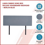 Linen Fabric King Bed Deluxe Headboard Bedhead - Berlin Blue V63-839671