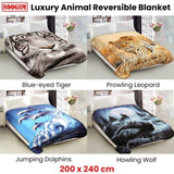 800GSM Luxury Reversible Animal Pattern Mink Blanket Queen 200 x 240 cm Blue-eyed Tiger V442-LYL-BLANKET-2023BLUEEYETIGER-GREY-QS