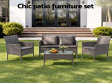 Gardeon 4-Piece Outdoor Sofa Set Rattan Furniture with Two Pillows Grey ODF-C-PATIO-17007-DR
