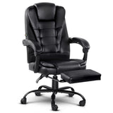 Artiss 2 Point Massage Office Chair PU Leather Footrest Black MOC-9MJ-2P-BK