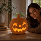 Halloween Pumpkin Light, Matte Terracotta Style Pumpkin Candle Holder, Hollow Face Tabletop Decor V1366-AZ2-W-13190