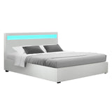 Artiss Bed Frame Double Size LED Gas Lift White COLE BFRAME-E-COLE-D-WH-ABC