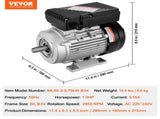 0.75KW Electric Motor 2850 rpm, AC 220240V 5.15A, 80, B34 Frame, Air Compressor Motor Single Phase, V952-TYJLIECDJ3452ORHPV7