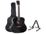 Alpha 41 Inch Acoustic Guitar Wooden Body Steel String Dreadnought Stand Black GUITAR-D-41-BK-CAPO