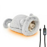 Cozy Heated Two-in-One Plush Cat Cave Bed with USB-Powered Warming, Multi-Level Temperature Control, V1341-ZY-RER9DMXK-GREY