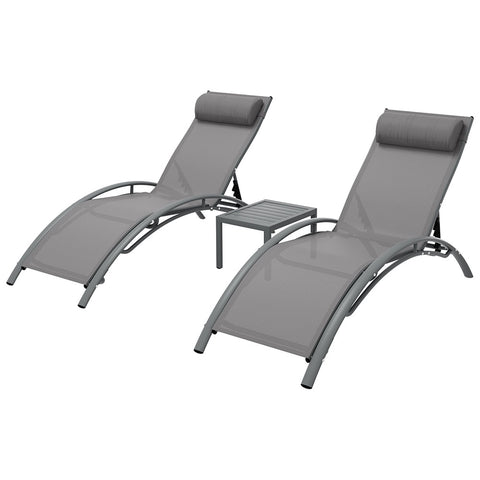 Gardeon 3PC Sun Lounge Outdoor Lounger Steel Table Chairs Patio Furniture Grey FF-LOUNGE-SL-3PCS-GE