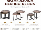 Nesting Side Tables Set of 2, Round End Tables with Rustic Brown Wood Look Top and Black Metal V1338-WAK0060