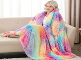 Fuzzy Faux Fur Throw Blanket, Tie Dye Fluffy Blanket, Super Soft Rainbow Blanket for Girls, Luxury V1366-AZ2-W-12602