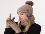 Women's Fashionable Winter 3-Piece Set Knit Hat, Scarf, Gloves. A must-have for outdoor skiing V1265-AU-055-KA