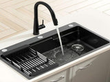 Cefito Stainless Steel Sink 75x45CM With Pull Out Mixer Tap Kitchen Basin Single Bowl Black SINK-BLACK-7545-S-52