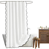 Waterproof Shower Curtain Thick Boho Wavy Edge With Rustproof Hooks - Silver V1263-JX-8071-2