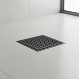 10x10cm Square Shower Drain with Grid Pattern Grate Matte Black 304SS, CUPC Certified with Hair V63-955571