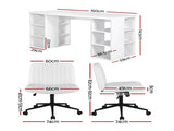 Artiss Office Desk & Set 150cm Computer Desk with 6 Storage Shelves & Ergonomic Cross Legged DESK-SHEF-150-2016-WH