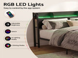 Artiss Bed Frame Queen Size with Storage Shelf Headboard Charging Station GRID MBED-D-GRID-Q-BK-AB