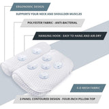 Bathtub Spa Pillow with 4D Air Mesh Technology and 7 Suction Cups, Helps Support Head, Back, V1192-AZ-W-12313
