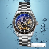 Golden Steel Band Automatic Skeleton Watch For Men PRL-5022335240DBT