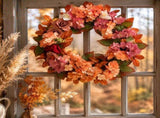 Artificial Fall Wreath with Hydrangea and Roses Front Door Floral Wreath for Thanksgiving, Porch, V1369-AZ3-W-11205