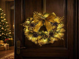Christmas Wood Front Door Wreath, 40 x 8 cm with LED Lights, Pinecones and Bats, Reusable Hanging V1366-AZ2-W-16029