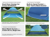 Small Pop Up Beach Tent - 145 x 165 x 110 cm Blue Portable Sun Shelter with Rear Mesh Vent, Sand V888-ELOSUNG57607-1