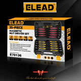 ELEAD 35Pcs Magnetic Nut Driver Bit Set Metric SAE 1/4" Hex Drill CR-V Steel V465-AU-70136
