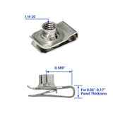 1/4"-20 U-Style Clip-On Nut, U-Type Stainless Steel 18-8 Regular Extruded U-Nut, Pack of 20 V1188-CYX-LHJ-1447