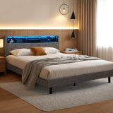 Artiss Bed Frame Double Size LED Mattress Base Platform with Storage Shelf Hidden Storage Box Grey BFRAME-F-MIDNIGHT-D-BK-ABC