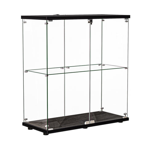 Stacked Glass Display Cabinet Lockable Collections Storage 2 Tier Shelf 2 Door DBOX1002-2-D-BK