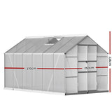 Green Fingers Greenhouse 3.7x2.5x2.26M Double Doors Aluminium Green House Garden Shed GH-ALU-C-370X250-DOU-AB