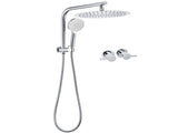 WELS Chrome Double Round Shower Head Set 12" Rainfall & 3 Mode Handheld Gooseneck Arm Twin Taps V1233-A703ROHR002M4CKSR112CPF0282A