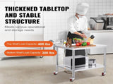 30x36x34 Inch Stainless Steel Work Table 3-Stage Adjustable Shelf with 4 Wheels Heavy Duty V952-CFGZT30X36X34YC01V0